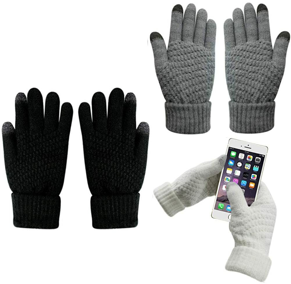 Unisex Winter Touch Screen Gloves Warm Crochet Knitted Wool Full Finger Mittens