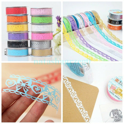 New 1pc Roll Lace Paper Adhesive Washi Tape Sticker Masking Craft Decorative DIY