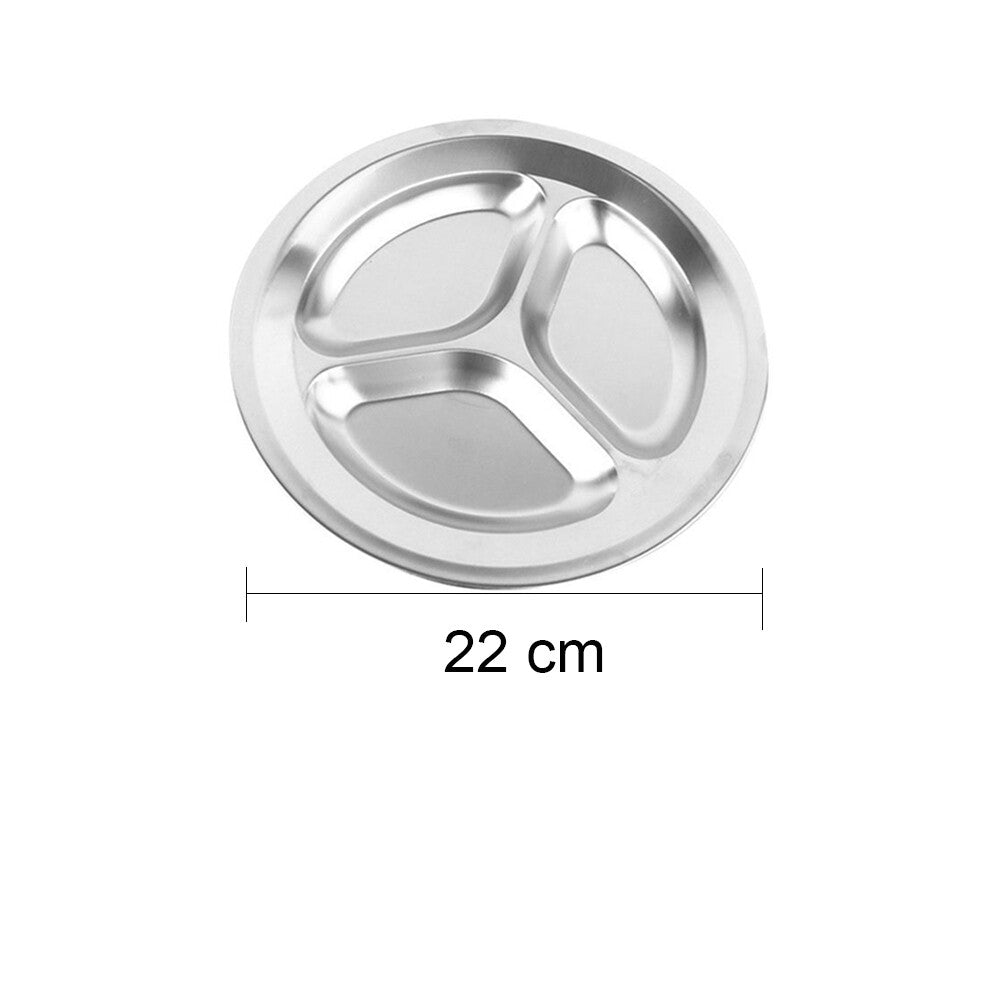 Stainless Steel 3Sections Round Divided Dish Snack Dinner Plate For Kid AU
