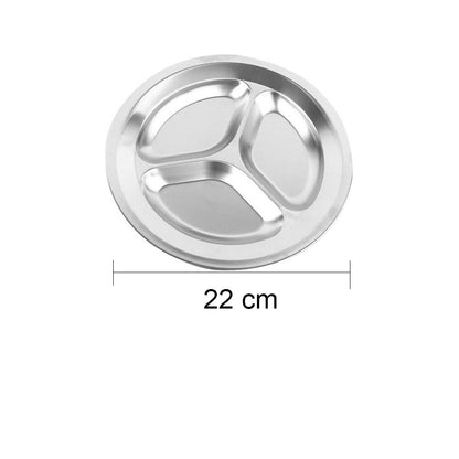 Stainless Steel 3Sections Round Divided Dish Snack Dinner Plate For Kid AU