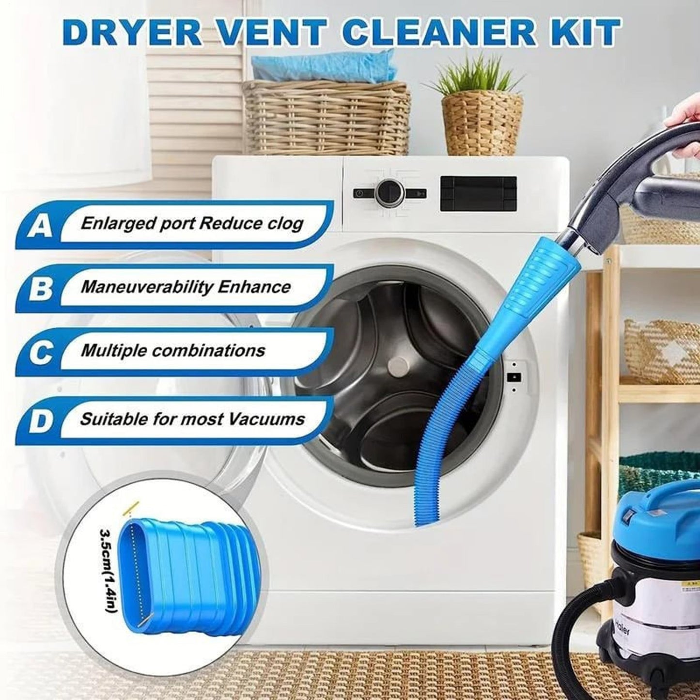 Dryer Vent Cleaner Kit Lint Remover Cleaning Brush Vacuum Hose Attachment