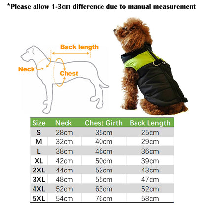 Large Dog jacket padded Pet Clothes windbreaker Warm waterproof Vest Winter Coat