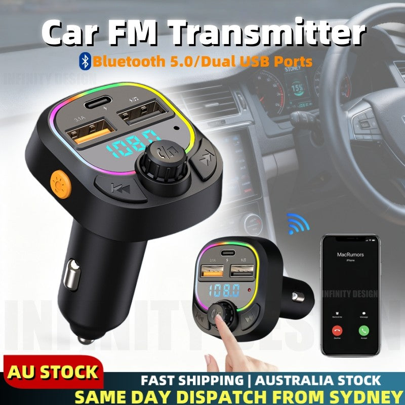 Bluetooth 5.0 Wireless Radio Car FM Transmitter PD Dual USB Charger MP3 Player