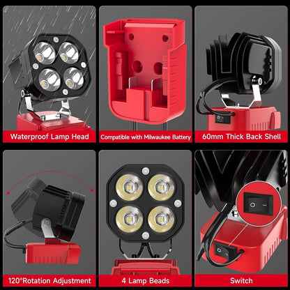 40W LED Work Flood Light Compatible with Milwaukee M18 18V Battery Cordless Jobsite Camping