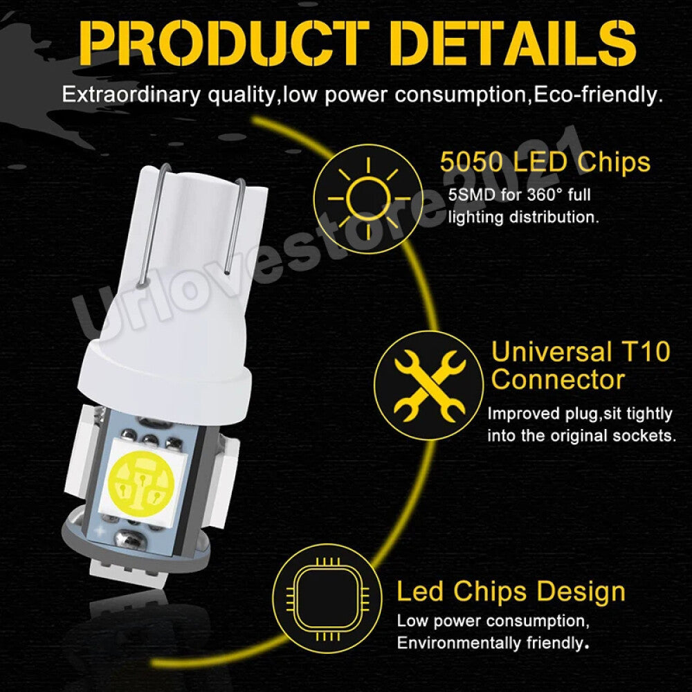50PCS T10 5SMD Interior Light Bulb Wedge Plate Parker Tail Globe Dash Parking AU