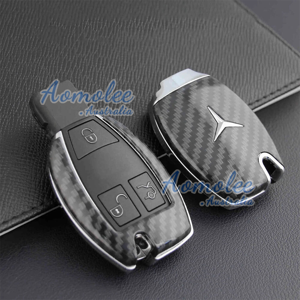 Carbon Fiber Car Key Fob Chain Cover Compatible with Mercedes Benz A/B/C/E/S/G/M/V/CLA/CLS