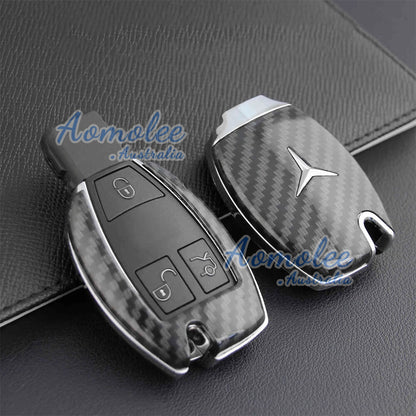 Carbon Fiber Car Key Fob Chain Cover Compatible with Mercedes Benz A/B/C/E/S/G/M/V/CLA/CLS