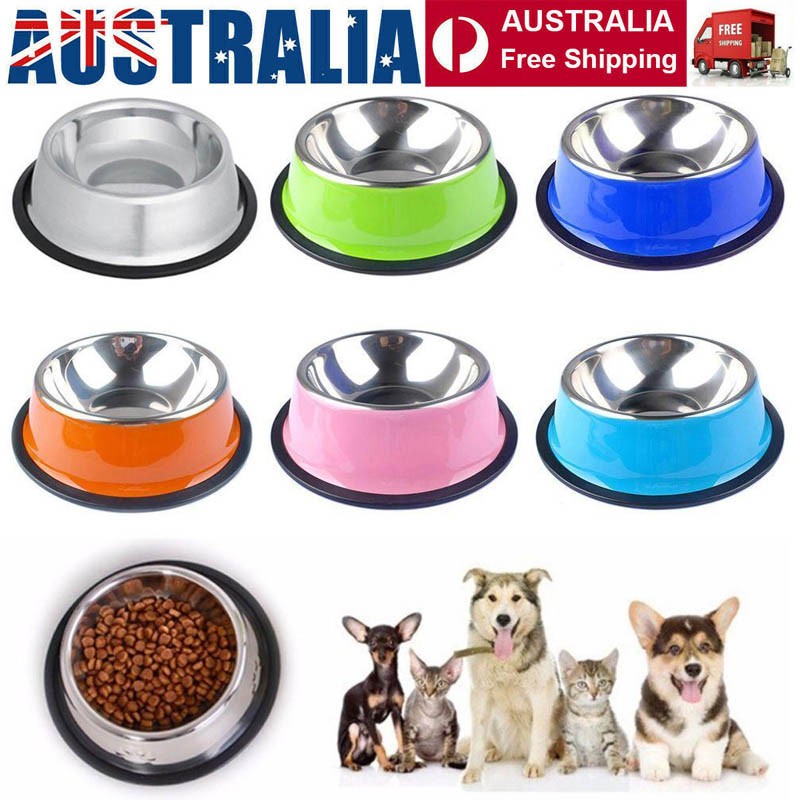 Stainless Steel Pet Bowl Water Food Dish Non Slip Dog Cat Puppy Feeder Bowl AU
