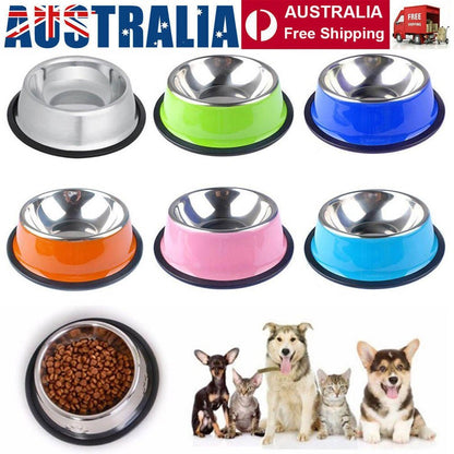 Stainless Steel Pet Bowl Water Food Dish Non Slip Dog Cat Puppy Feeder Bowl AU