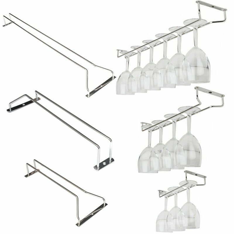 27/35/55cm Wine Rack Holder Chrome Hanging Hanger Glass Cup Shelf Wall Mounted