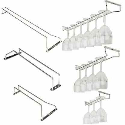 27/35/55cm Wine Rack Holder Chrome Hanging Hanger Glass Cup Shelf Wall Mounted