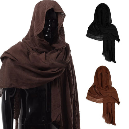 Mens Shawl with Hood Medieval Pirate Retro Hood Black/Brown Vintage Pirate Scarf