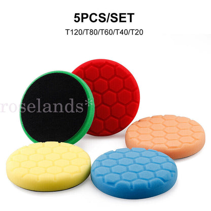 5pc/set 5"(125mm)/6"(150mm) Hex Logic Sponge Buffing Polishing Pads for Polisher