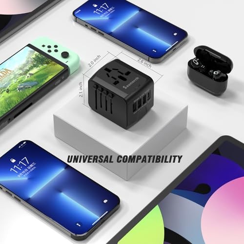 Universal Travel Power Adapter USB-C 3 USB-A Worldwide Plug Black