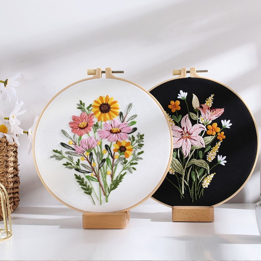 Embroidery Hoop Flower Embroidery Needle Punch Cross Stitch Kit  For Beginners