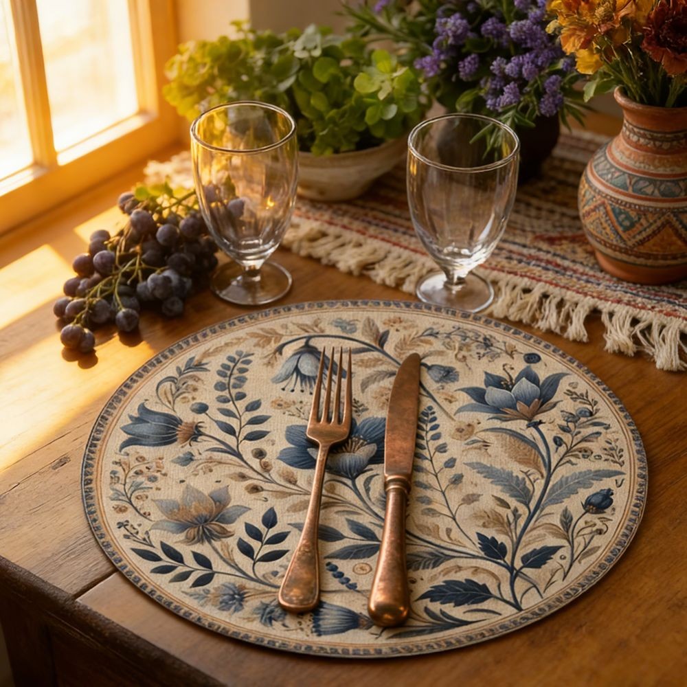 Middle East Style Floral Table Placemat Embroidery Round Dining Mat  Home Decor