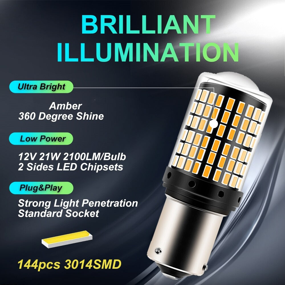 2 x BA15S 1156 12V 2100LM Cool White LED 144SMD 360 degree super Bright (2pcs)