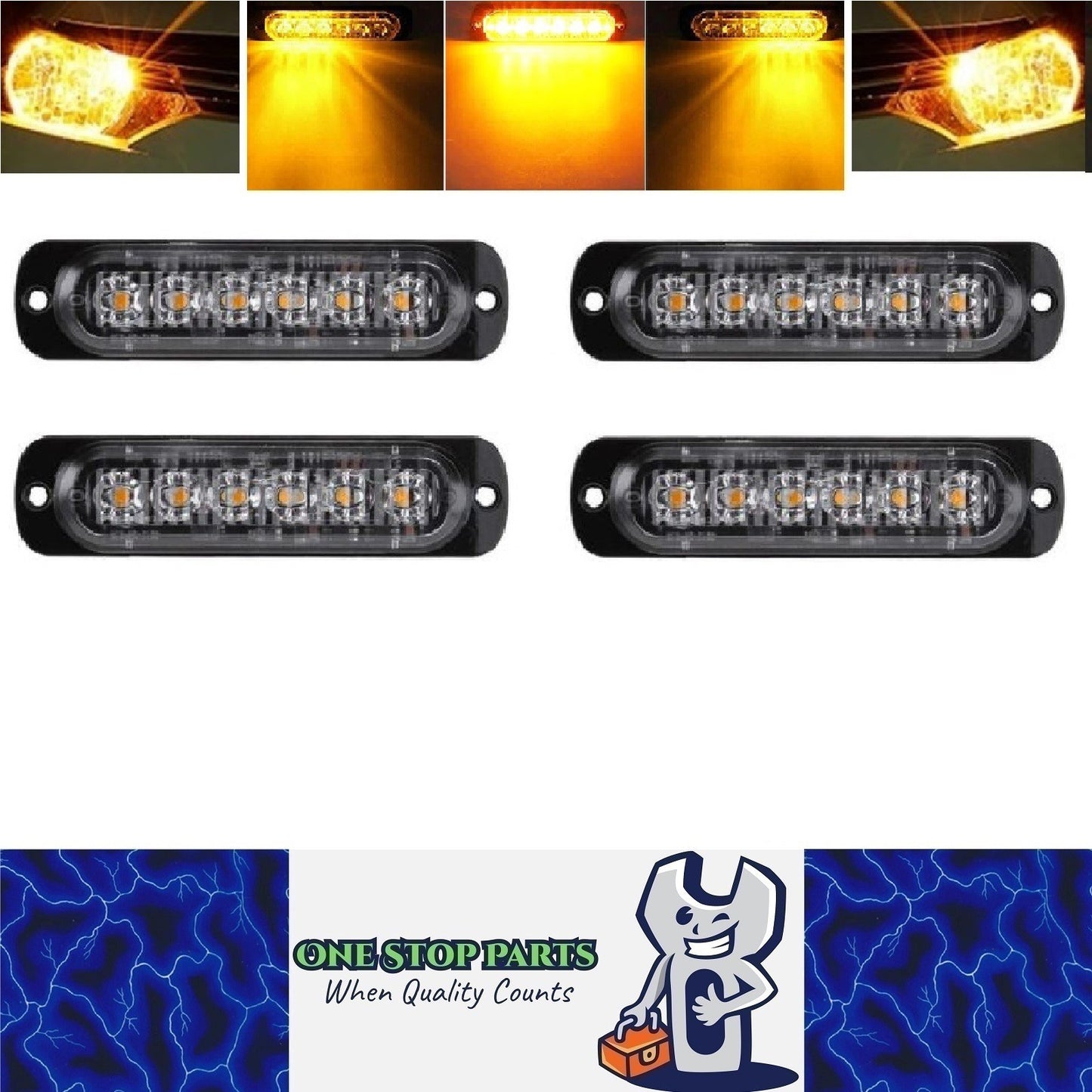 4 x Strobe Warning Light Amber LED Side Flashing Beacon Emergency Hazard (4pcs)