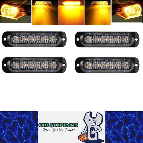 4 x Strobe Warning Light Amber LED Side Flashing Beacon Emergency Hazard (4pcs)