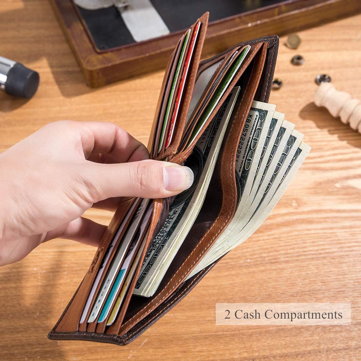 BULLCAPTAIN RFID Wallets for Men Slim Bifold Genuine Leather Front Pocket Wallet