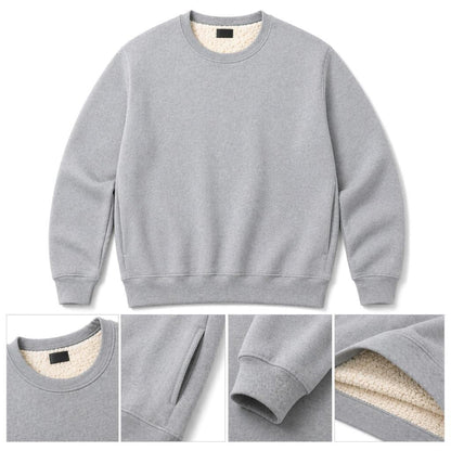 Unisex Sherpa Lined Jumper Warm Fleece Sweatshirt Winter Crewneck Jumpers Casual