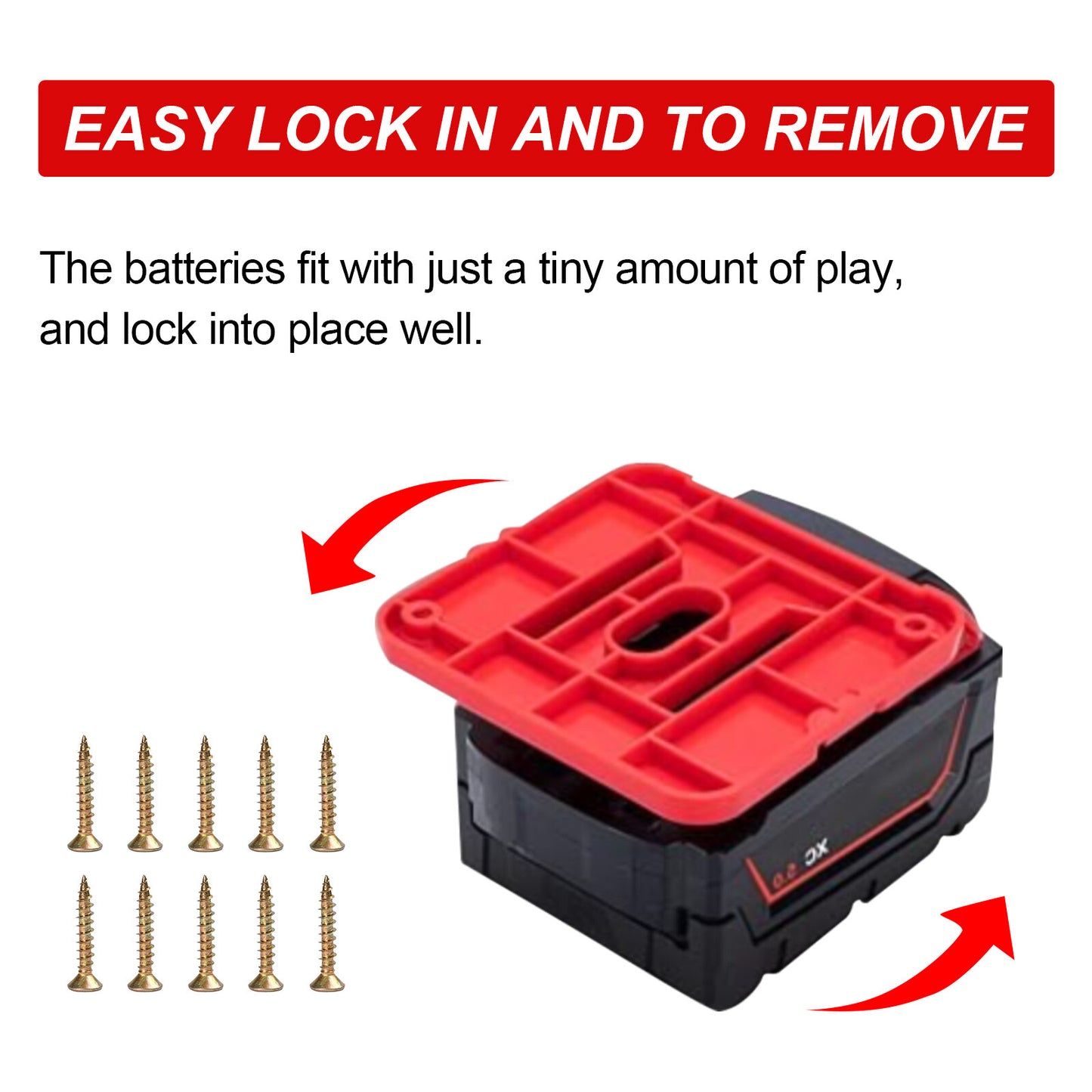 UP 10x Battery Mounts Storage Holder Rack Compatible with Milwaukee M18 18V Tool Battery Red