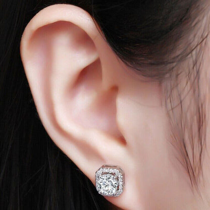 Women Stainless Steel Square Cut Cubic Zirconia Stud Earrings 1 Pair Brilliant