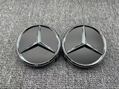AMG Black Silver Chrome Star 75mm Wheel Center Cap Hub Cap Mercedes-Benz