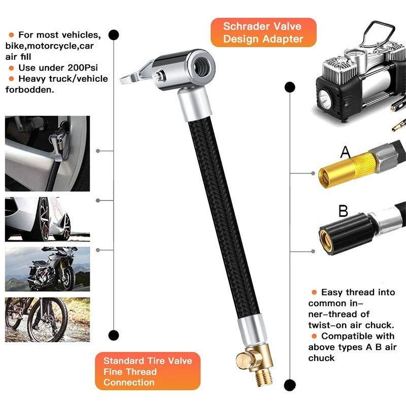 Car Air Tyre Tire Chuck Inflator Pump Hose Adapter Valve Connector Tools Clip AU