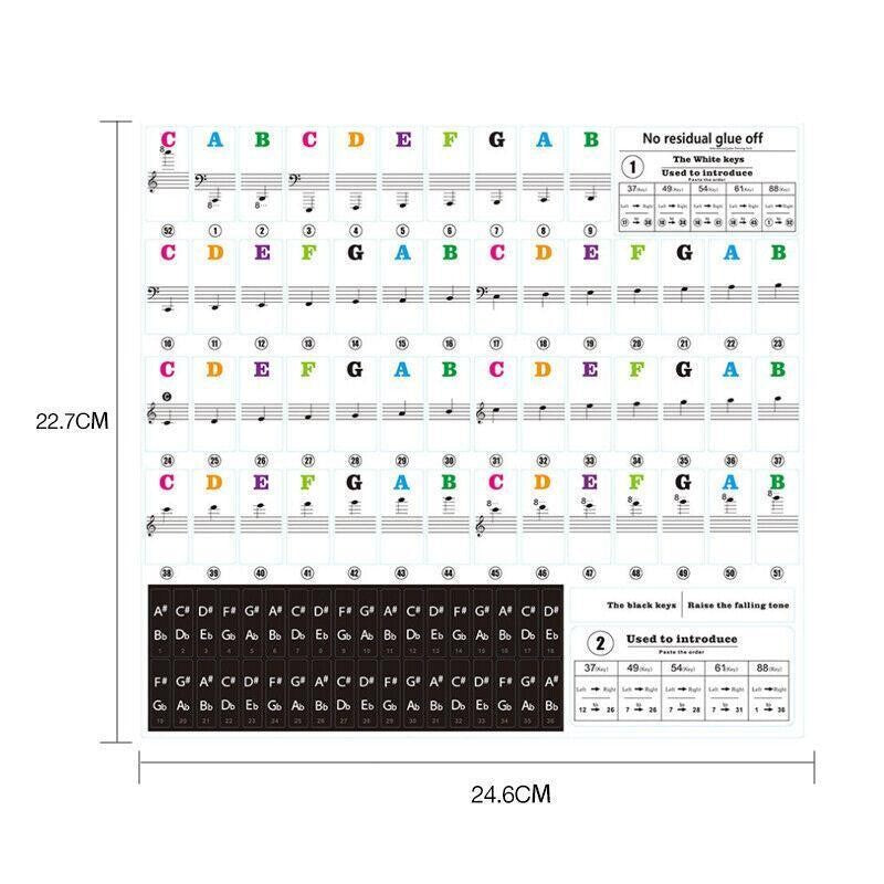 TRANSPARENT Keyboard Piano Stickers 88/61/54/49/37 KEYS Sticker Note For Learner