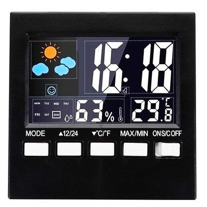 Digital Humidity Thermometer Clock Alarm Snooze Weather Forecast Backlight Indoo