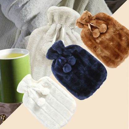 2L HOT WATER BOTTLE Fluffy Plush Faux Fur Cover Winter Warm Rubber Bag Warmer TT