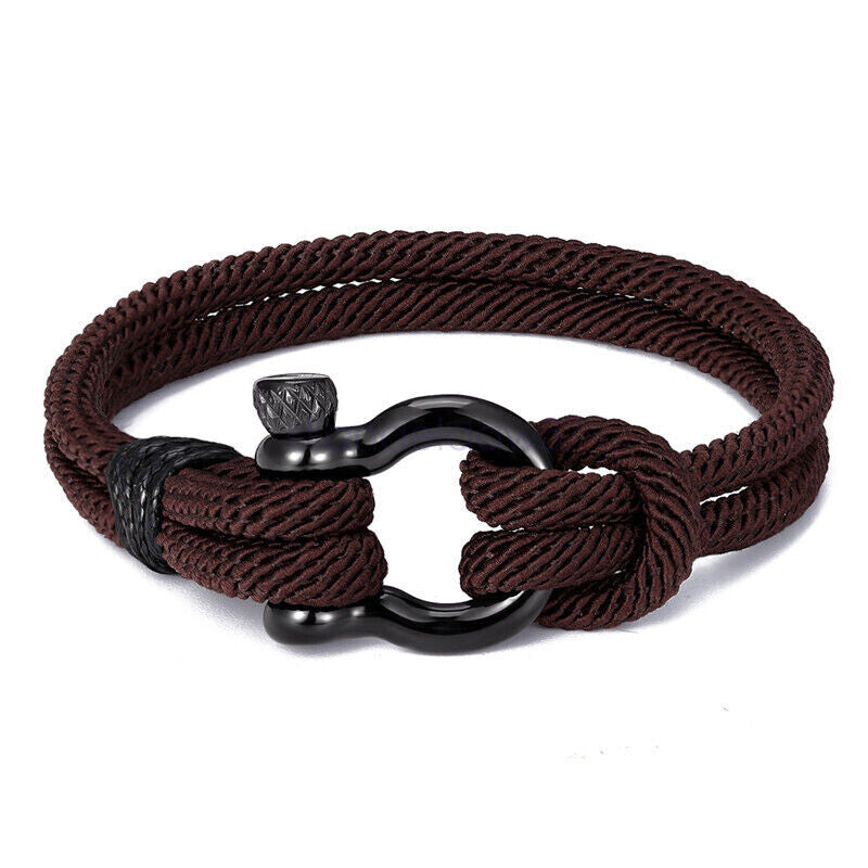 Men's Stainless Steel Leather Buckle Bracelet Bangle Cuff Vintage Wristband Rope
