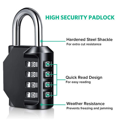 Combination-Lock 4 Digit Outdoor Waterproof Padlock,Gate,Locker,Hasp Number Lock