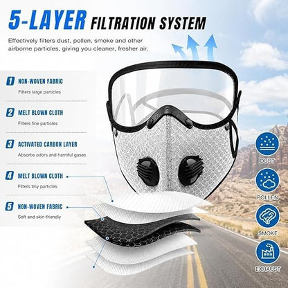 2026 Reusable Carbon Filter Dust Mask with Adjustable Goggles,with 5-LayerFilter