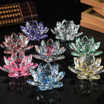 Feng Shui Quartz Crystal Lotus Flower Crafts Glass Paperweight Ornament Figurine