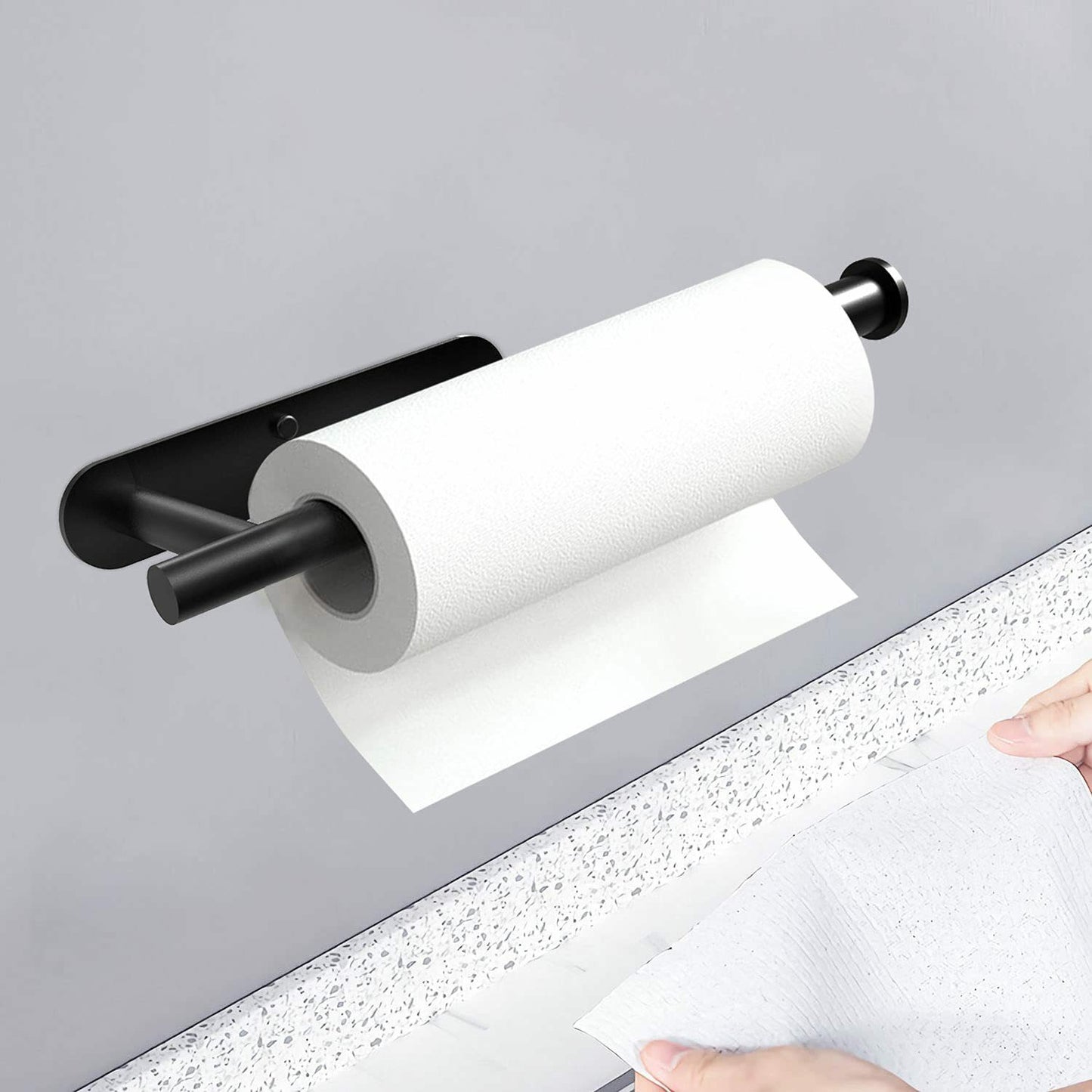 Kitchen Hanger Paper Roll Cabinet Towel Holder Black Rack Shelf Wall Adhesive