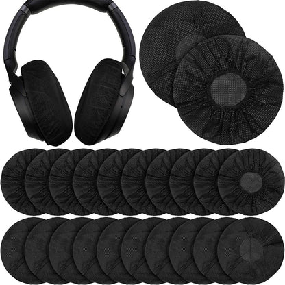 200PCS Disposable Headphone Covers Non-Woven Headset Stretch Sanitary Caps Black