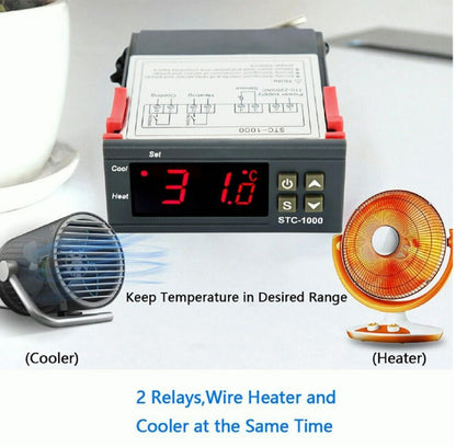 Digital Temperature Thermostat STC-1000 Controller 12V-220V Heating Cooling LCD