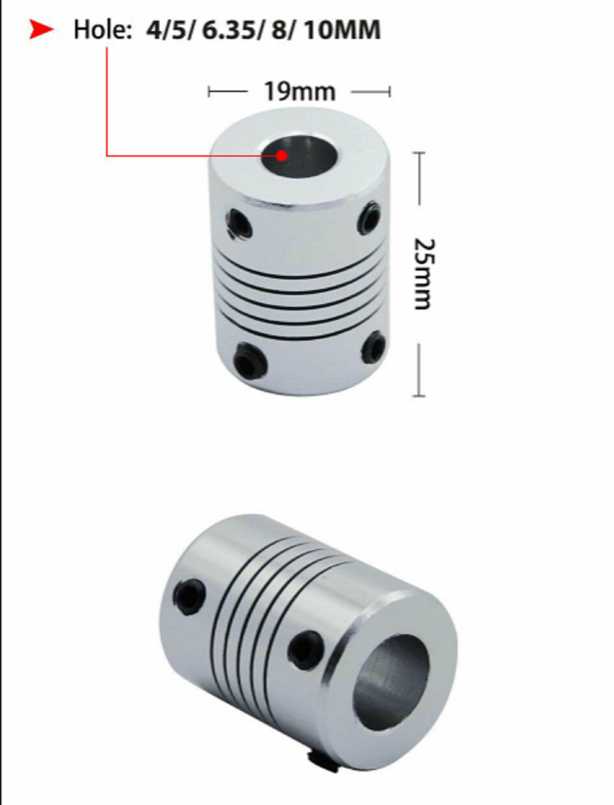 4,5, 6.35, 8, 10mm Flexible Coupling Shaft Coupler Motor CNC 3D Printer Stepper