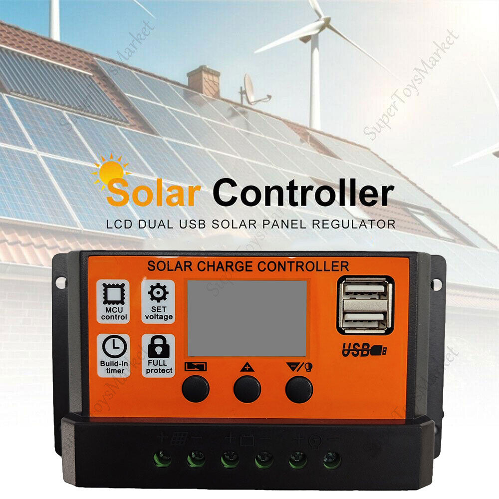 30A Solar Charge Controller 12V 24V Lithium Battery Panel Regulator 2 USB LCD