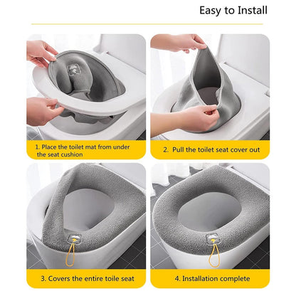 2x Soft Toilet Seat Bathroom Washable Warmer Cushion Mat Cover Pad Hook NEW Lid – Compatible with Seat