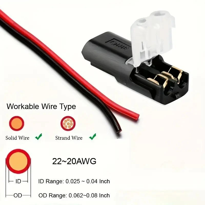 20/50/100 H2 2-Pin Wire Connectors Quick Connect Terminal Block Nylon Copper