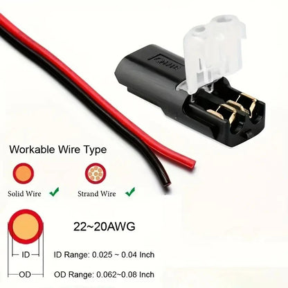20/50/100 H2 2-Pin Wire Connectors Quick Connect Terminal Block Nylon Copper