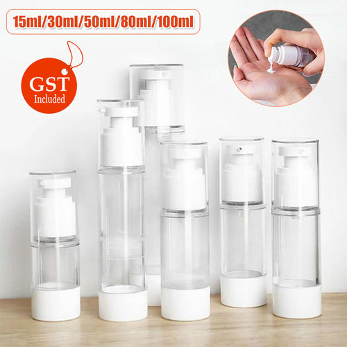 10Pcs 15-100ml Airless Lotion Cream Pump Refillable Empty Bottle Clear Travel