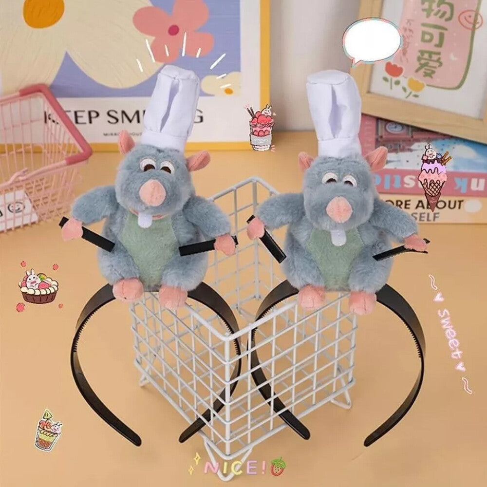 2PCS Creativity Ratatouille Hairband CartooGVPlush Doll Headband French Hairpin