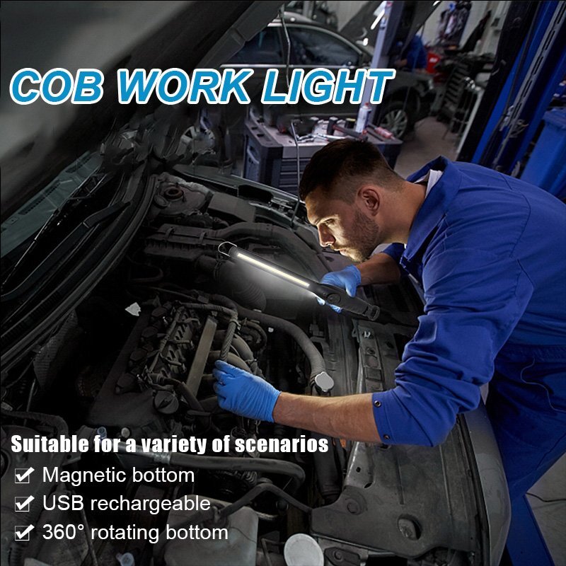LED COB Work Light Mechanic Flashlight Lamp Rechargeable Torch w/ Magnetic Base