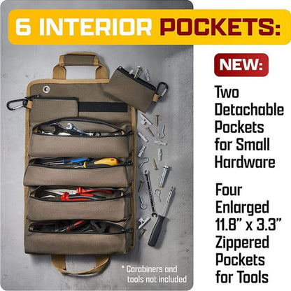 with 3 Detachable Pouches Roll Up Tool Bag Heavy Duty Roll Tool Organizer