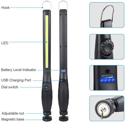 LED COB Work Light Mechanic Flashlight Lamp Rechargeable Torch w/ Magnetic Base