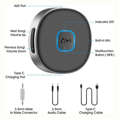 Bluetooth Receiver 3.5mm Aux Car Adapter Wireless Audio Receiver for Home Stereo
